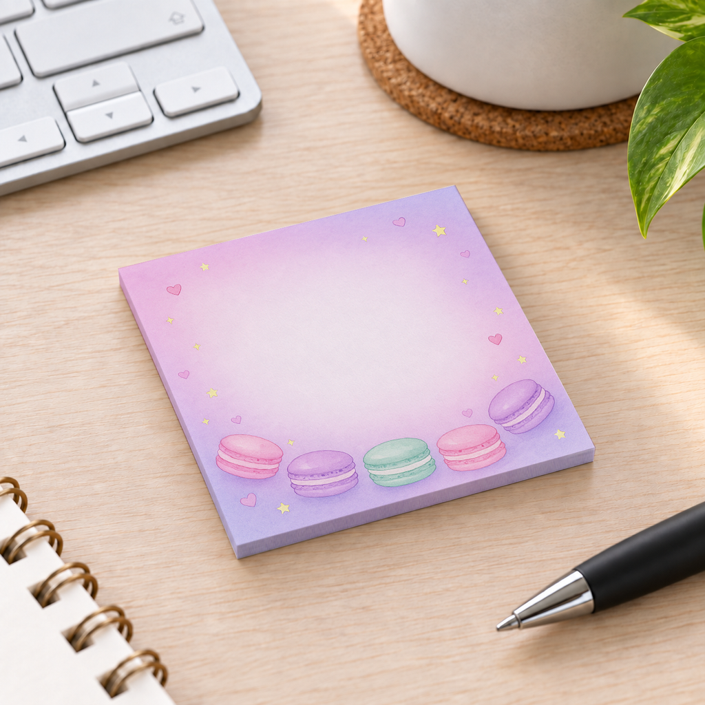 Close-up of Pastel Macaron Border sticky note design and writable area