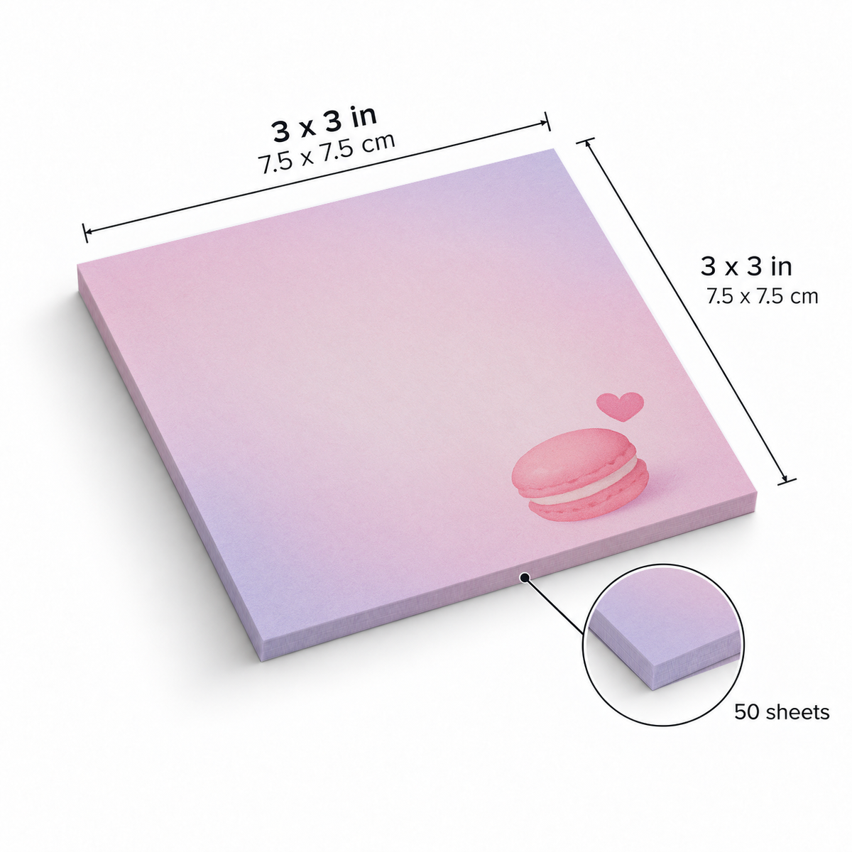 Minimalist Pink Macaron sticky notes, 3x3 in (7.5 x 7.5 cm), 50 sheets