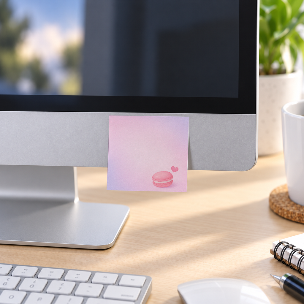 Minimalist Pink Macaron memo pad in an office or home workspace