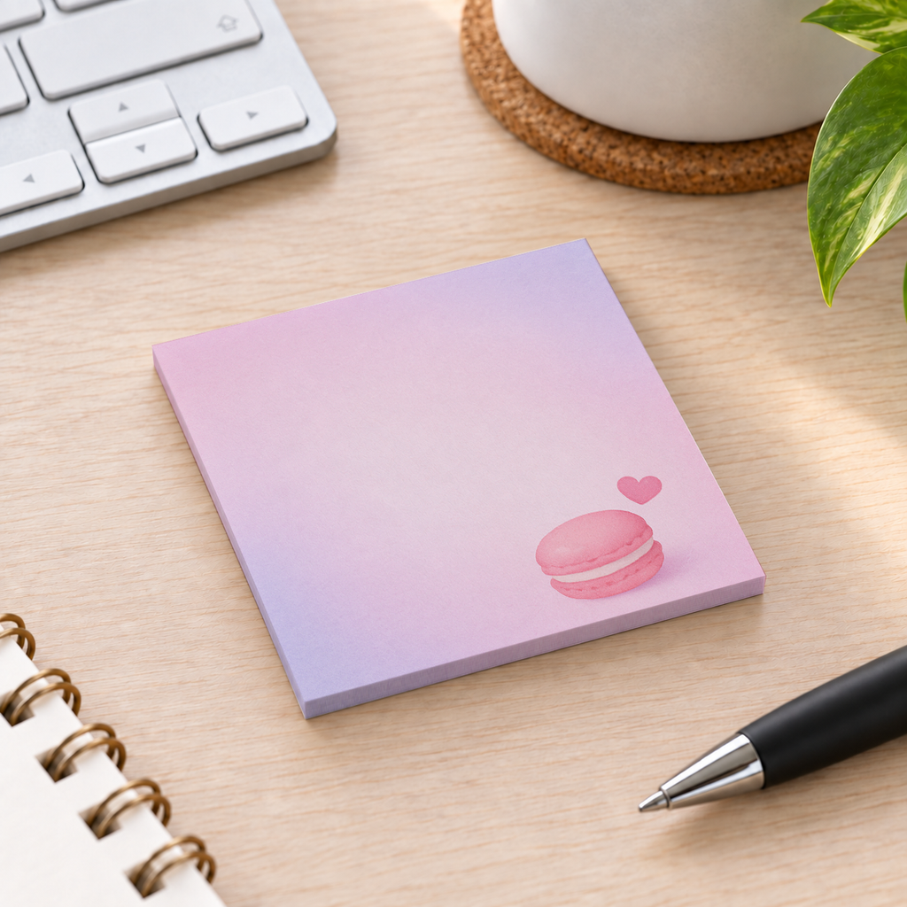 Close-up of Minimalist Pink Macaron sticky note design and writable area