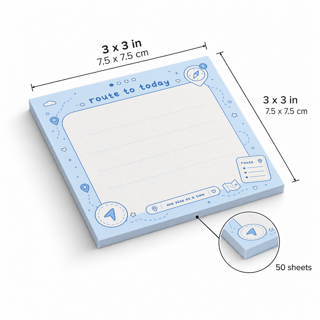 Route to Today Blue Navigation sticky notes, 3x3 in (7.5 x 7.5 cm), 50 sheets
