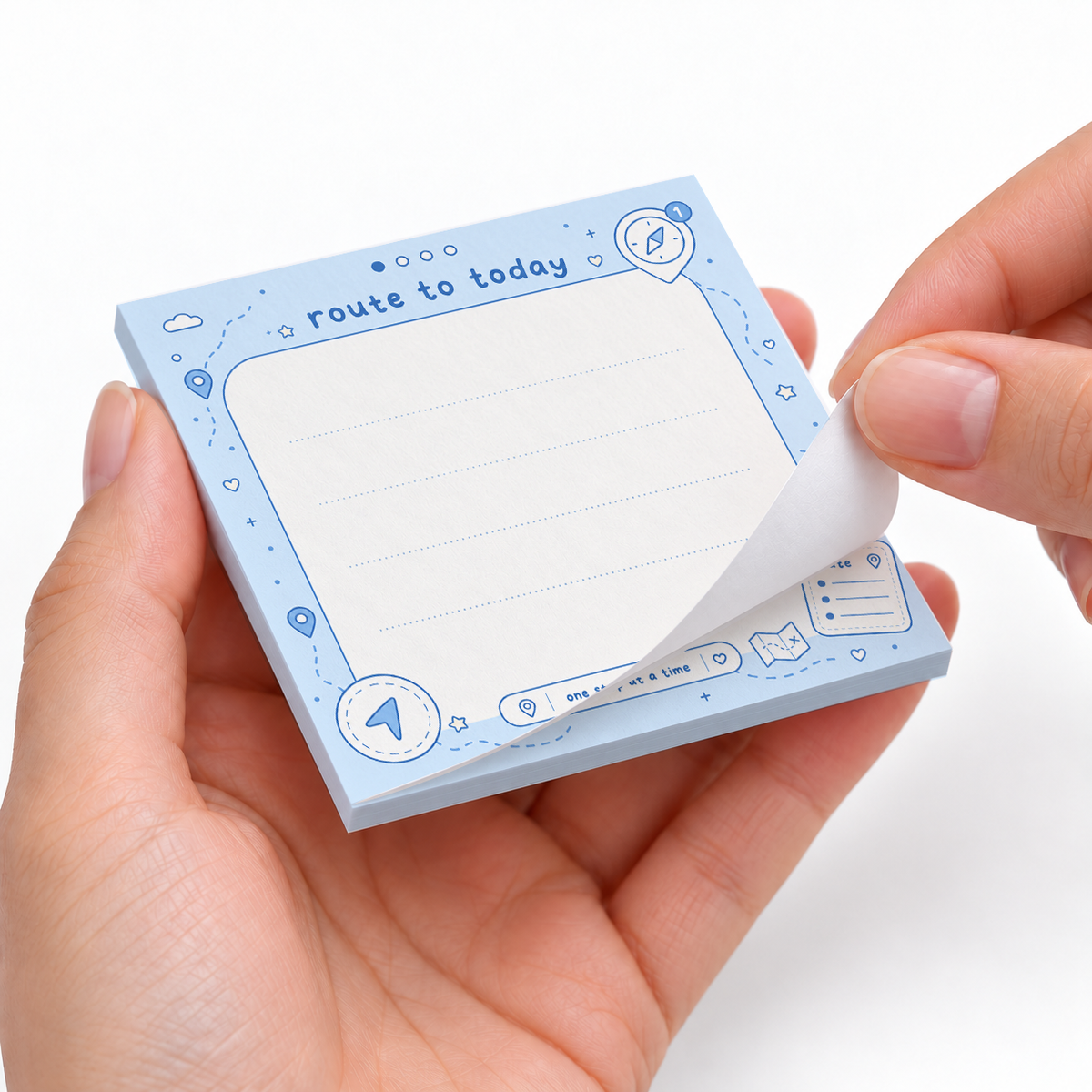 Route to Today Blue Navigation sticky notes styled with a planner and desk accessories