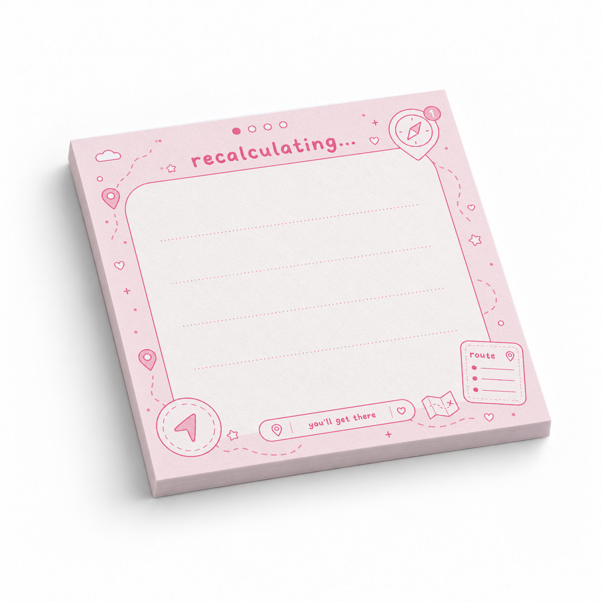 Recalculating Pink Navigation 3x3 sticky notes, 50-sheet memo pad