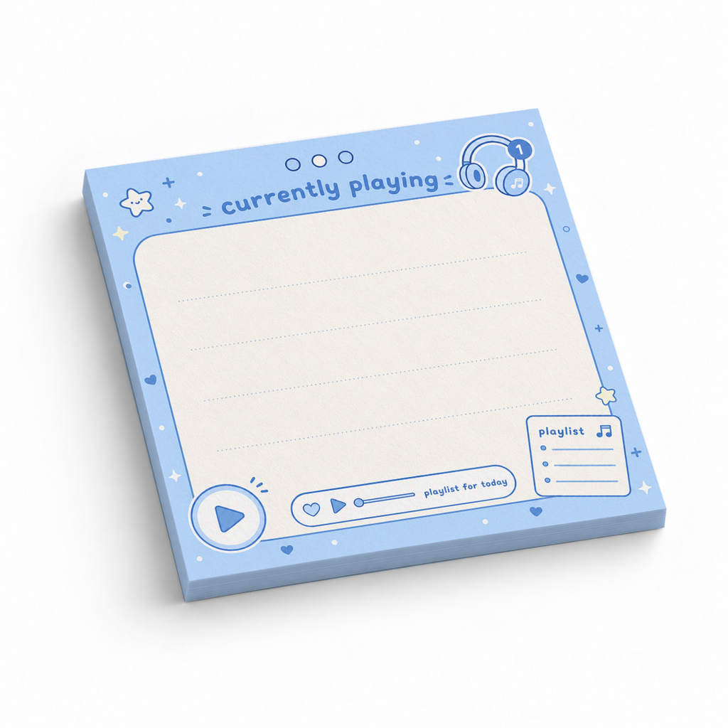 Blue Music Player Sticky Notes - Currently Playing 3x3 sticky notes, 50-sheet memo pad