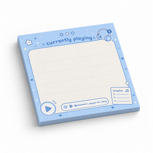Blue Music Player Sticky Notes - Currently Playing 3x3 sticky notes, 50-sheet memo pad