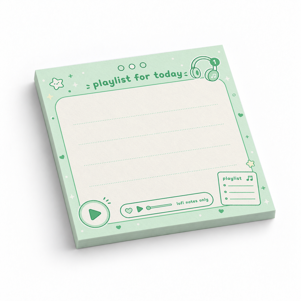 Green Playlist Memo Pad - Lofi Notes Only 3x3 sticky notes, 50-sheet memo pad