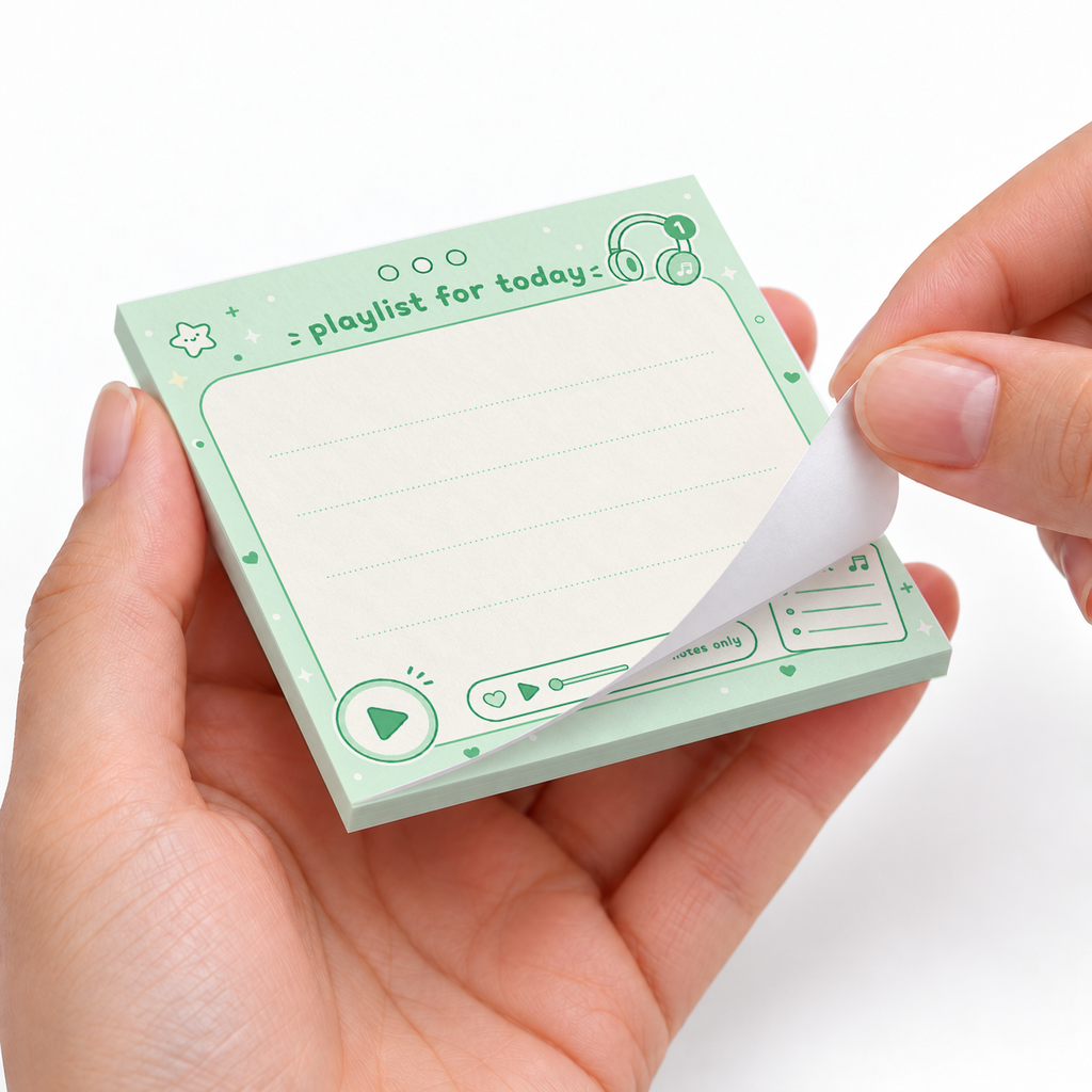 Green Playlist Memo Pad - Lofi Notes Only sticky notes styled with a planner and desk accessories
