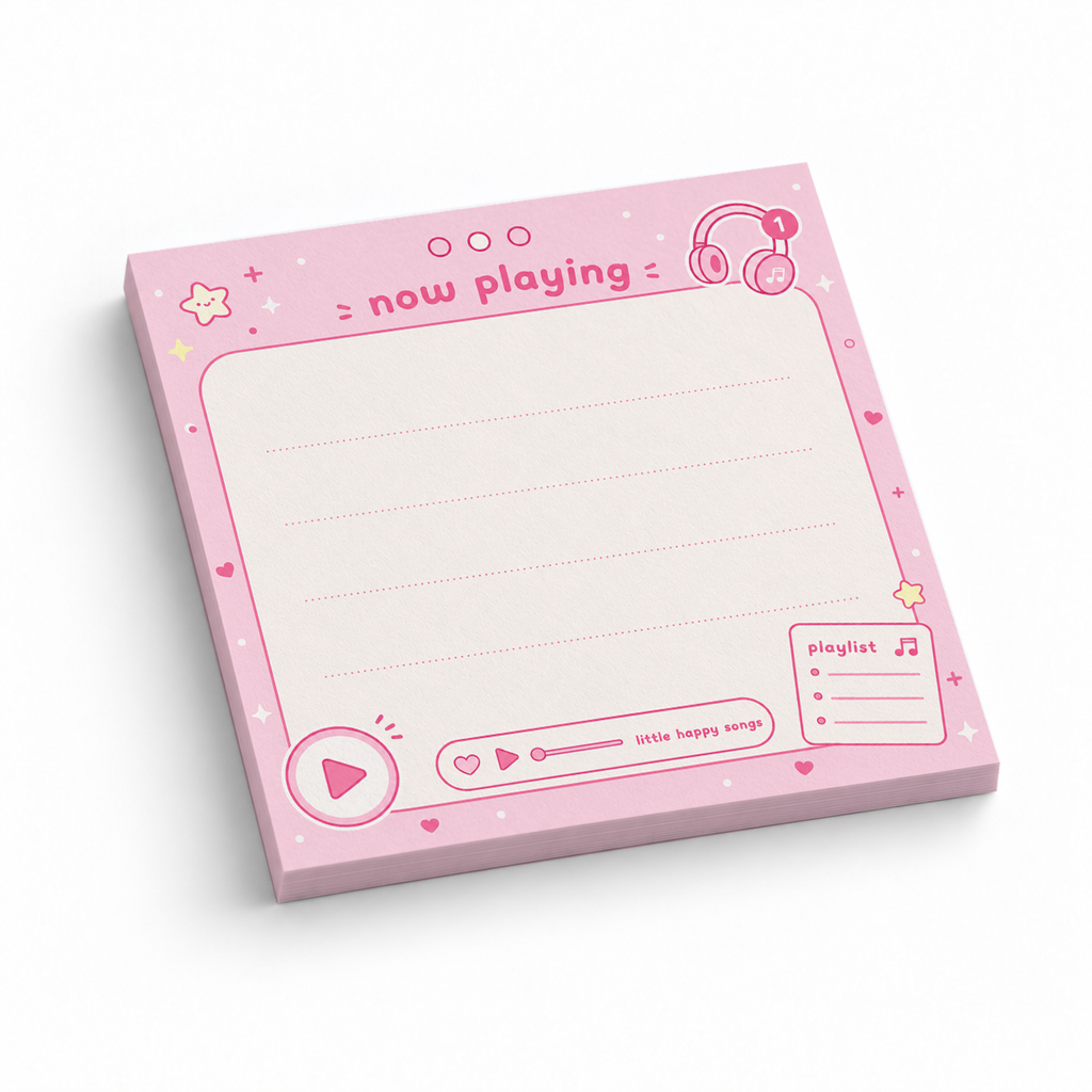Pink Music Player Sticky Notes - Now Playing 3x3 sticky notes, 50-sheet memo pad