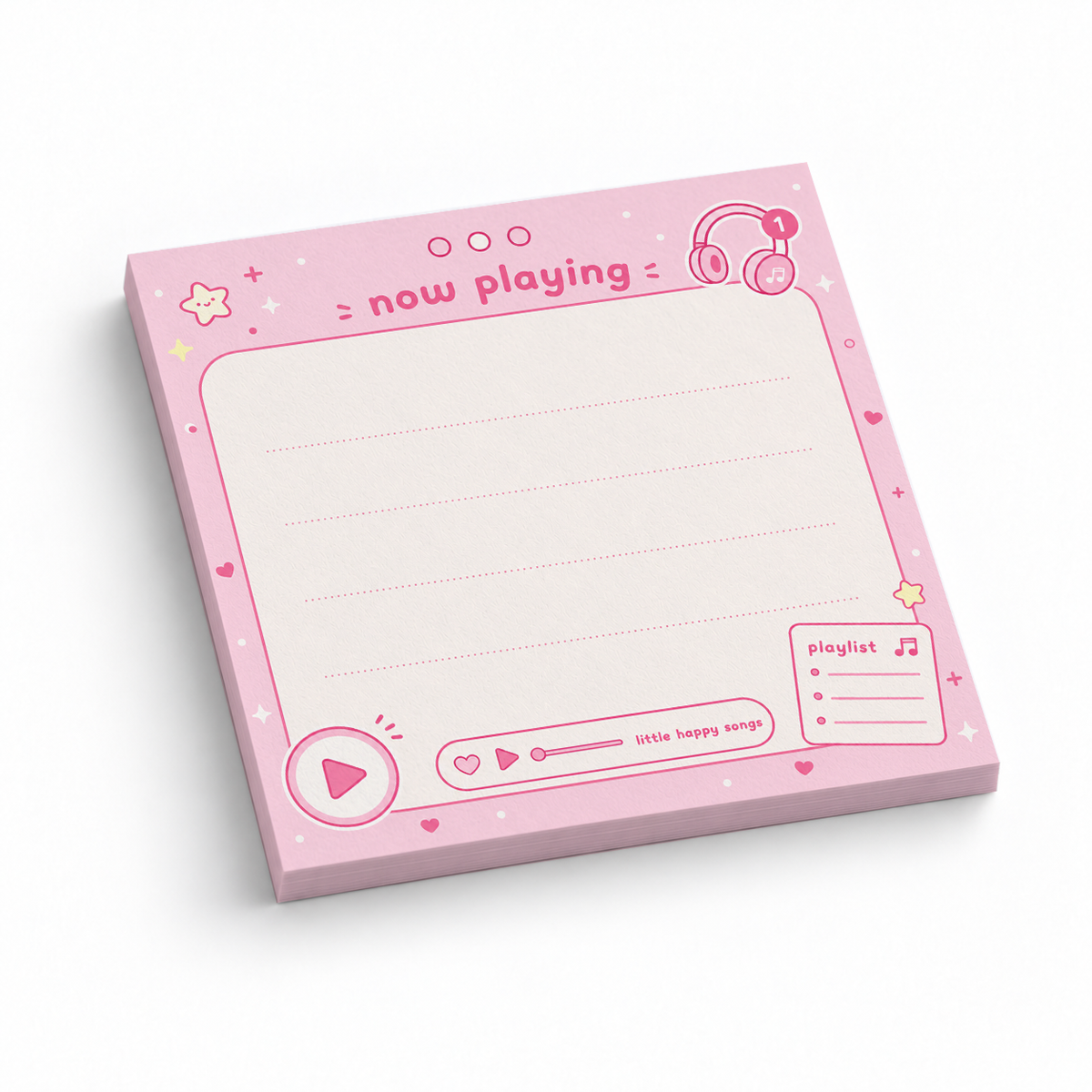 Pink Music Player Sticky Notes - Now Playing 3x3 sticky notes, 50-sheet memo pad