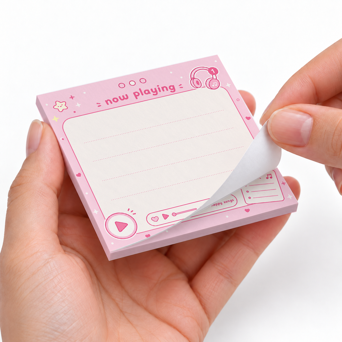 Pink Music Player Sticky Notes - Now Playing sticky notes styled with a planner and desk accessories