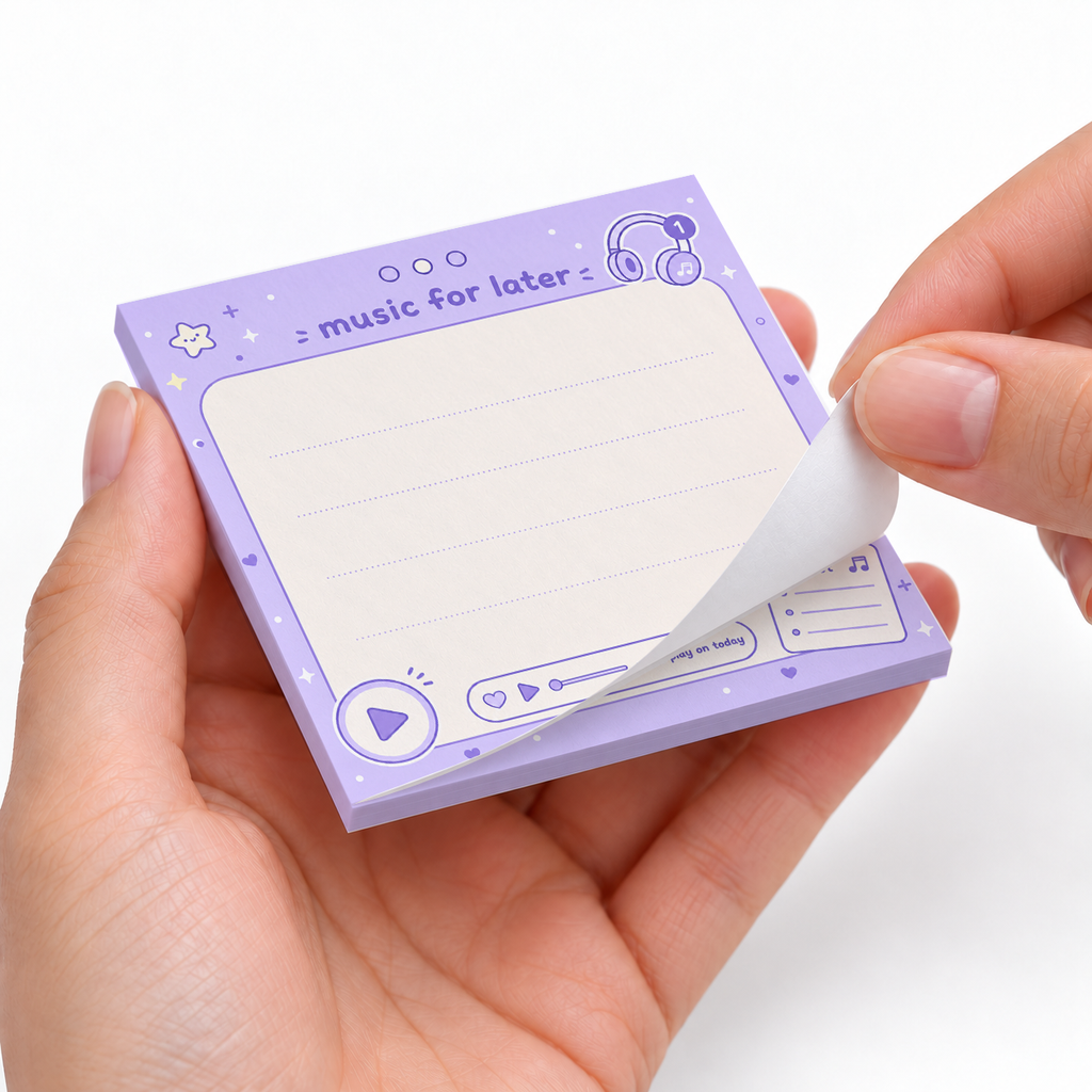 Purple Music Memo Pad - Music For Later sticky notes styled with a planner and desk accessories