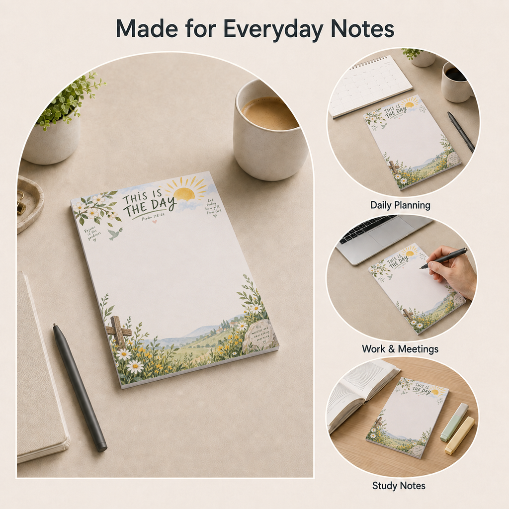 Made for Everyday Notes graphic showing the tear-off memo pad used for daily planning, work meetings, and study notes.