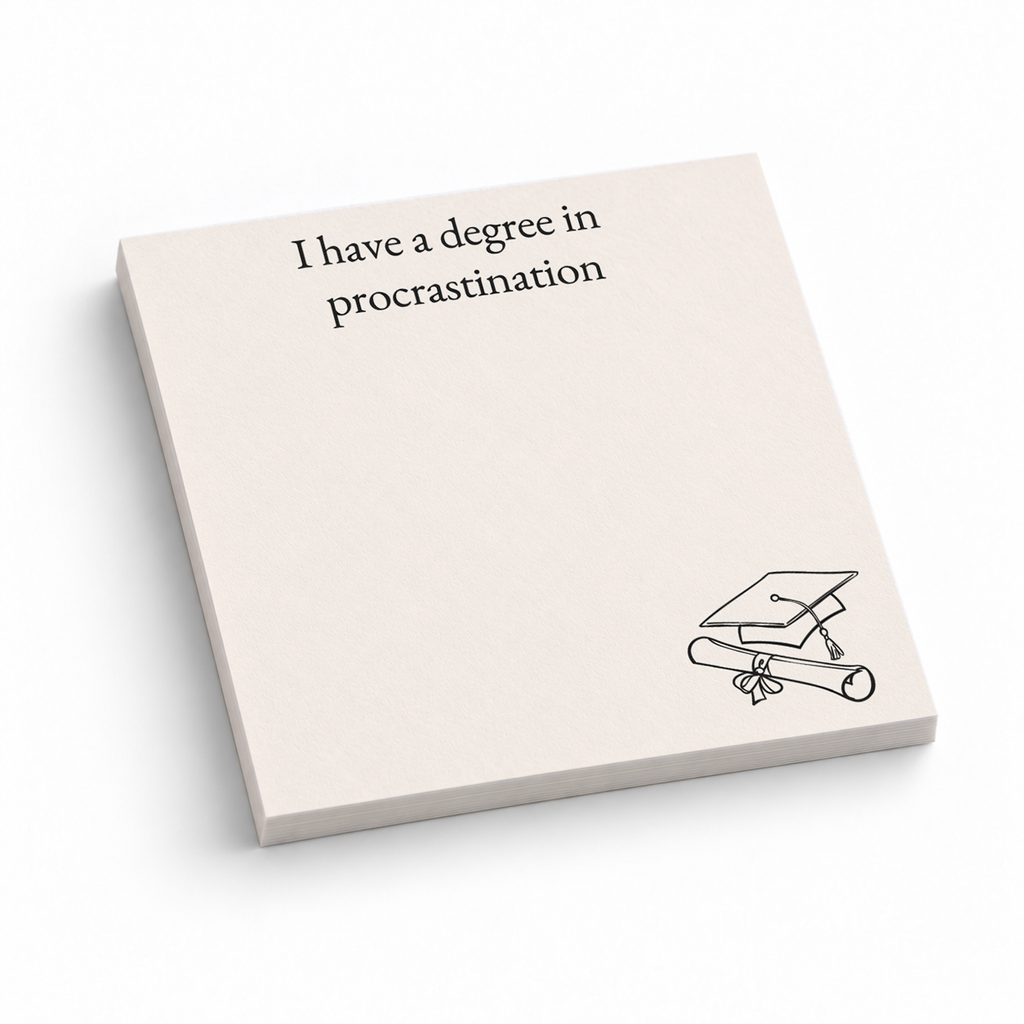 Degree in Procrastination 3x3 sticky notes, 50-sheet memo pad
