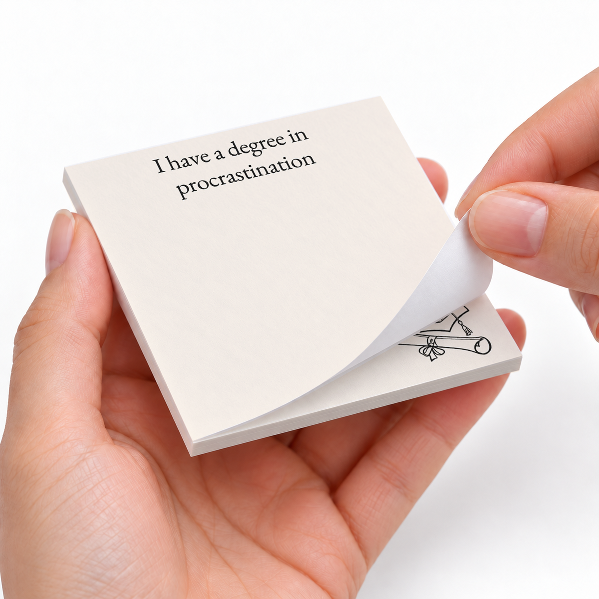 Degree in Procrastination sticky notes styled with a planner and desk accessories