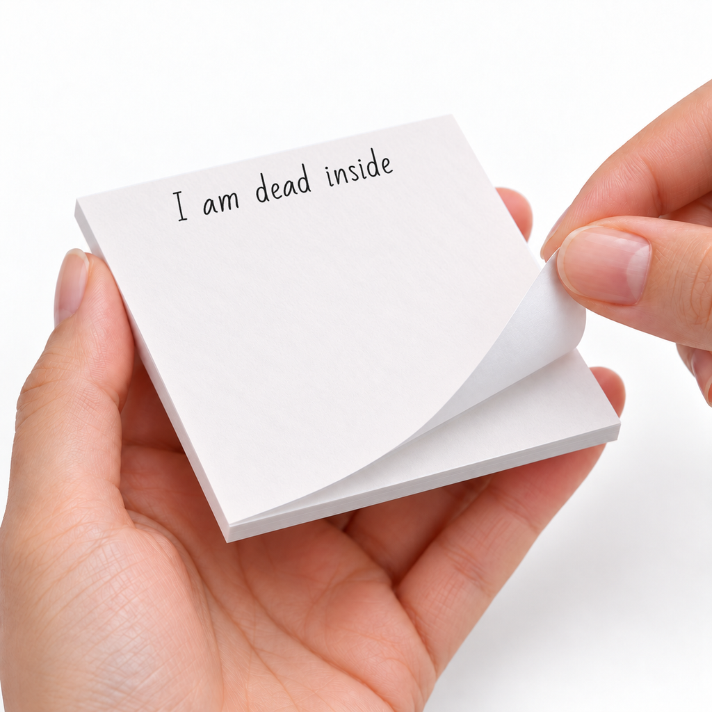 "I Am Dead Inside" Minimalist Funny sticky notes styled with a planner and desk accessories