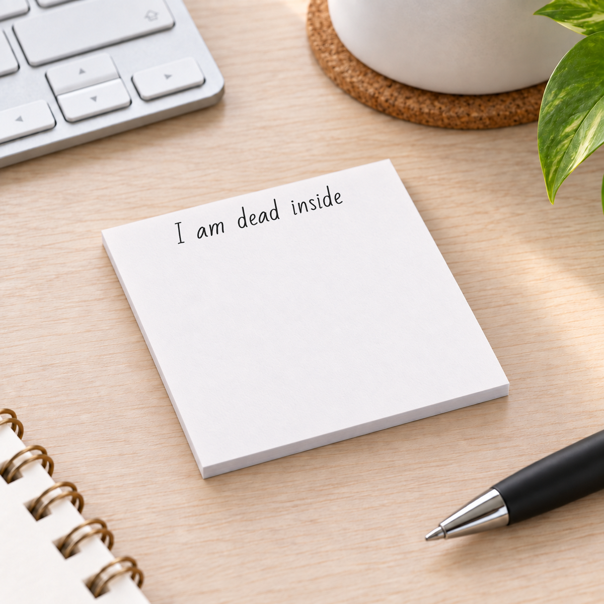 Close-up of "I Am Dead Inside" Minimalist Funny sticky note design and writable area
