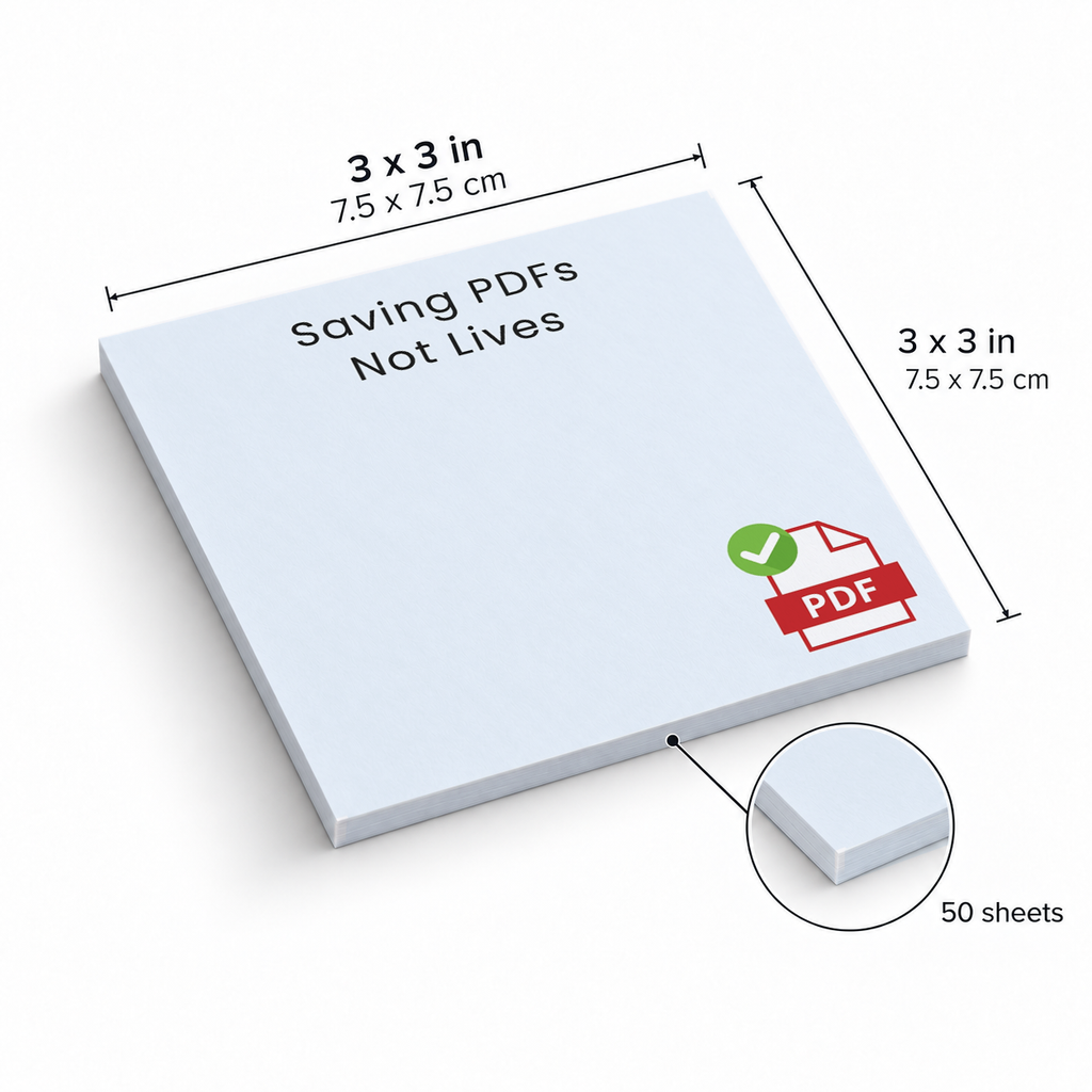 Saving PDFs Not Lives Funny Office sticky notes, 3x3 in (7.5 x 7.5 cm), 50 sheets