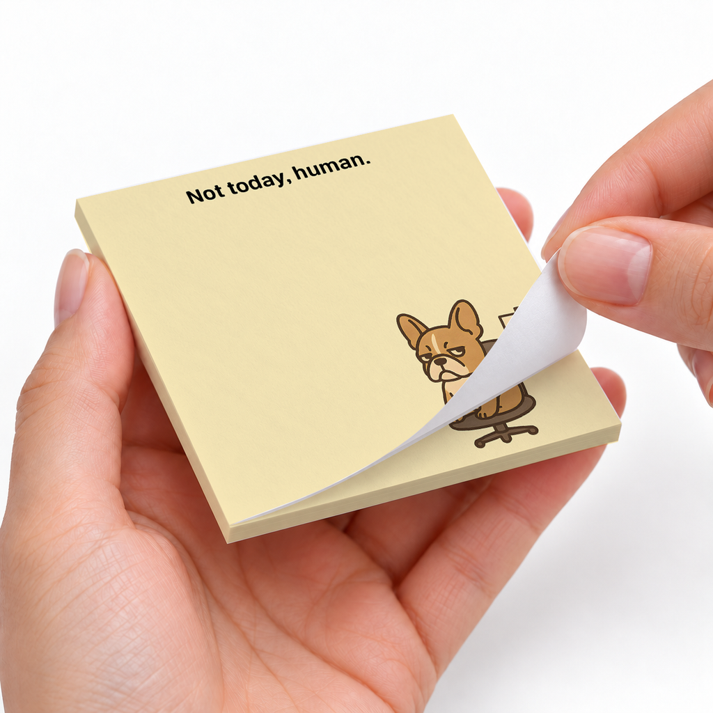"Not Today Human" French Bulldog sticky notes styled with a planner and desk accessories