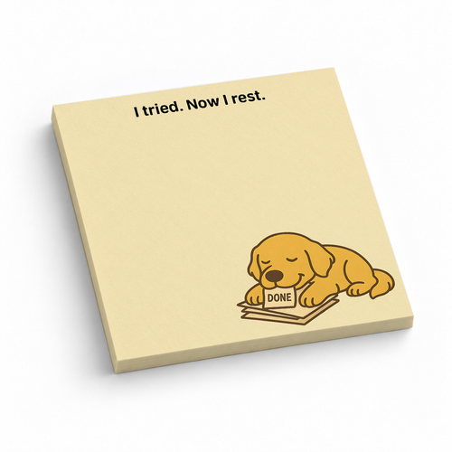 "Now I Rest" Golden Retriever 3x3 sticky notes, 50-sheet memo pad