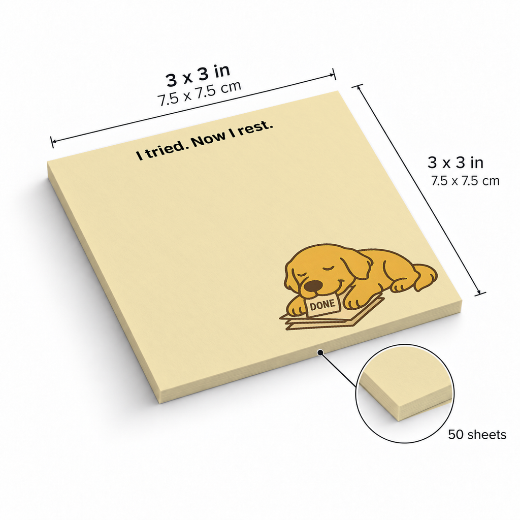 "Now I Rest" Golden Retriever sticky notes, 3x3 in (7.5 x 7.5 cm), 50 sheets