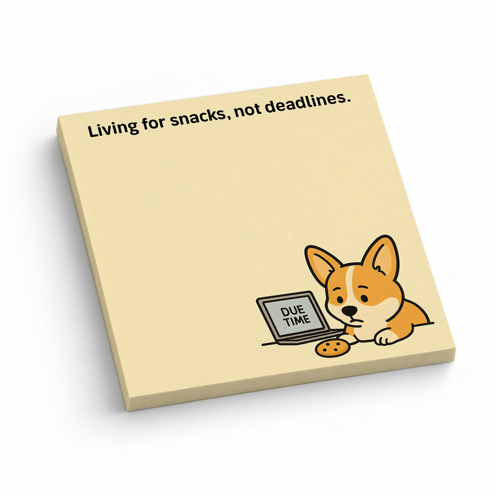 Corgi Snacks & Deadlines 3x3 sticky notes, 50-sheet memo pad