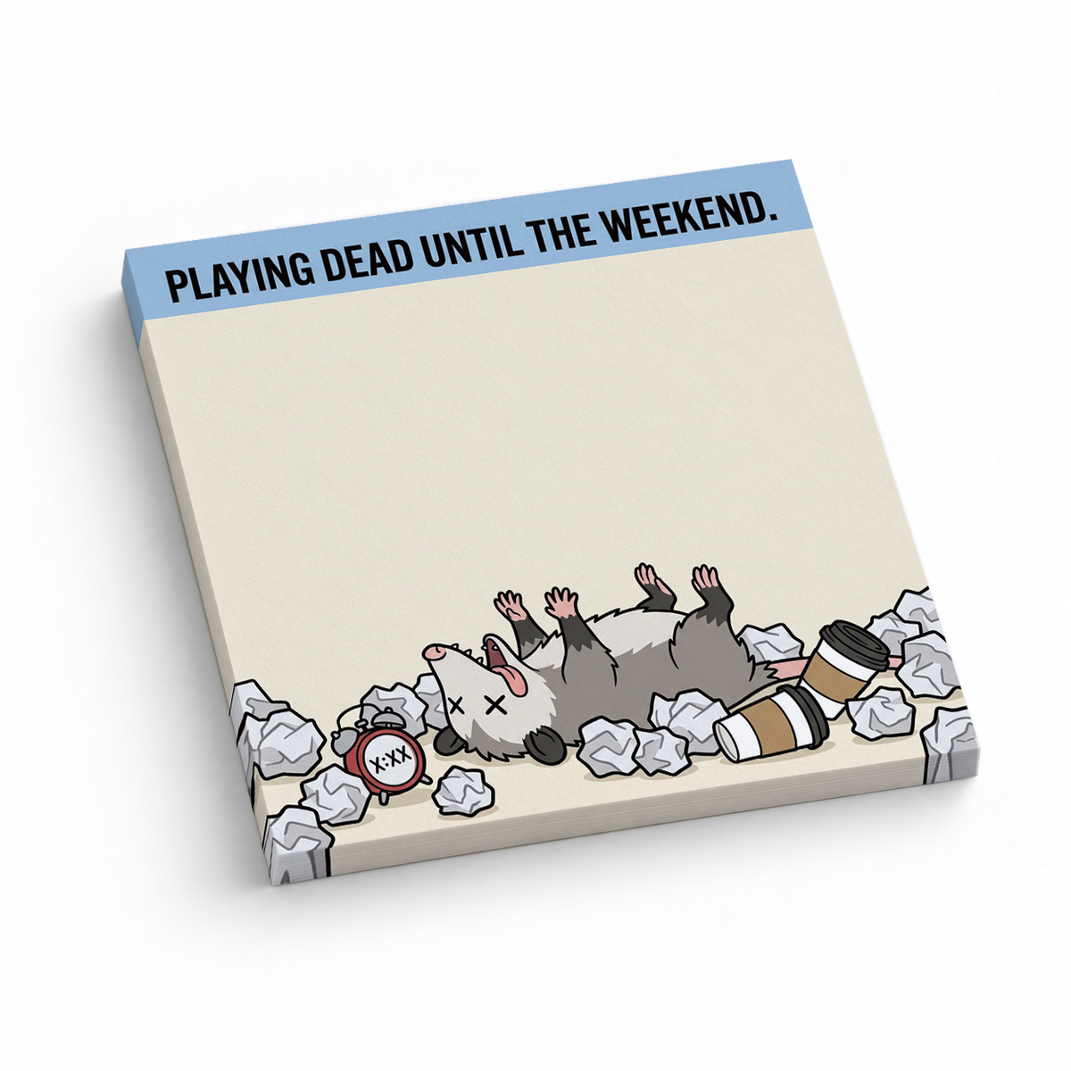 Playing Dead Opossum 3x3 sticky notes, 50-sheet memo pad