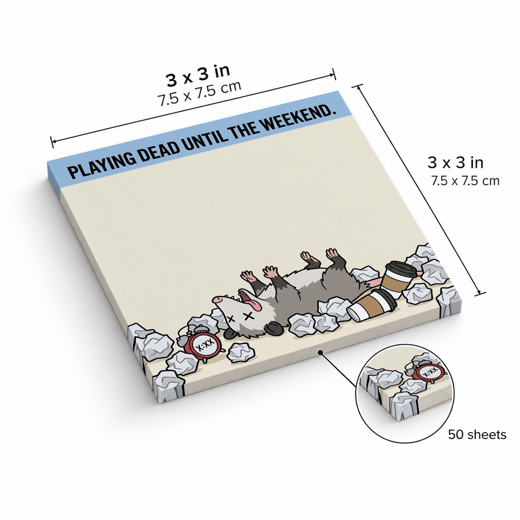 Playing Dead Opossum sticky notes, 3x3 in (7.5 x 7.5 cm), 50 sheets