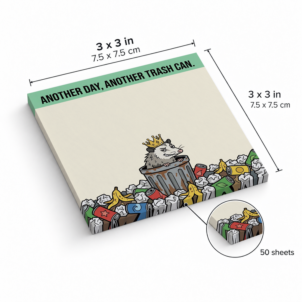 Trash Can King Opossum sticky notes, 3x3 in (7.5 x 7.5 cm), 50 sheets