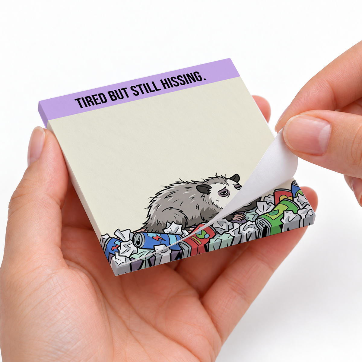 Tired But Still Hissing Opossum sticky notes styled with a planner and desk accessories