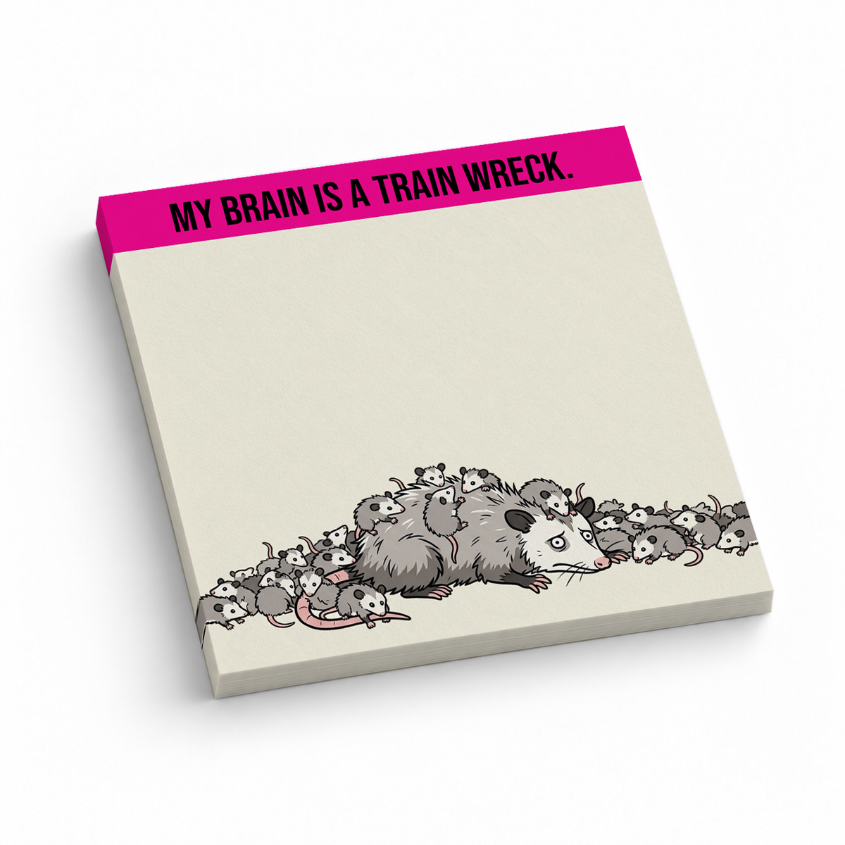 Train Wreck Brain Opossum 3x3 sticky notes, 50-sheet memo pad
