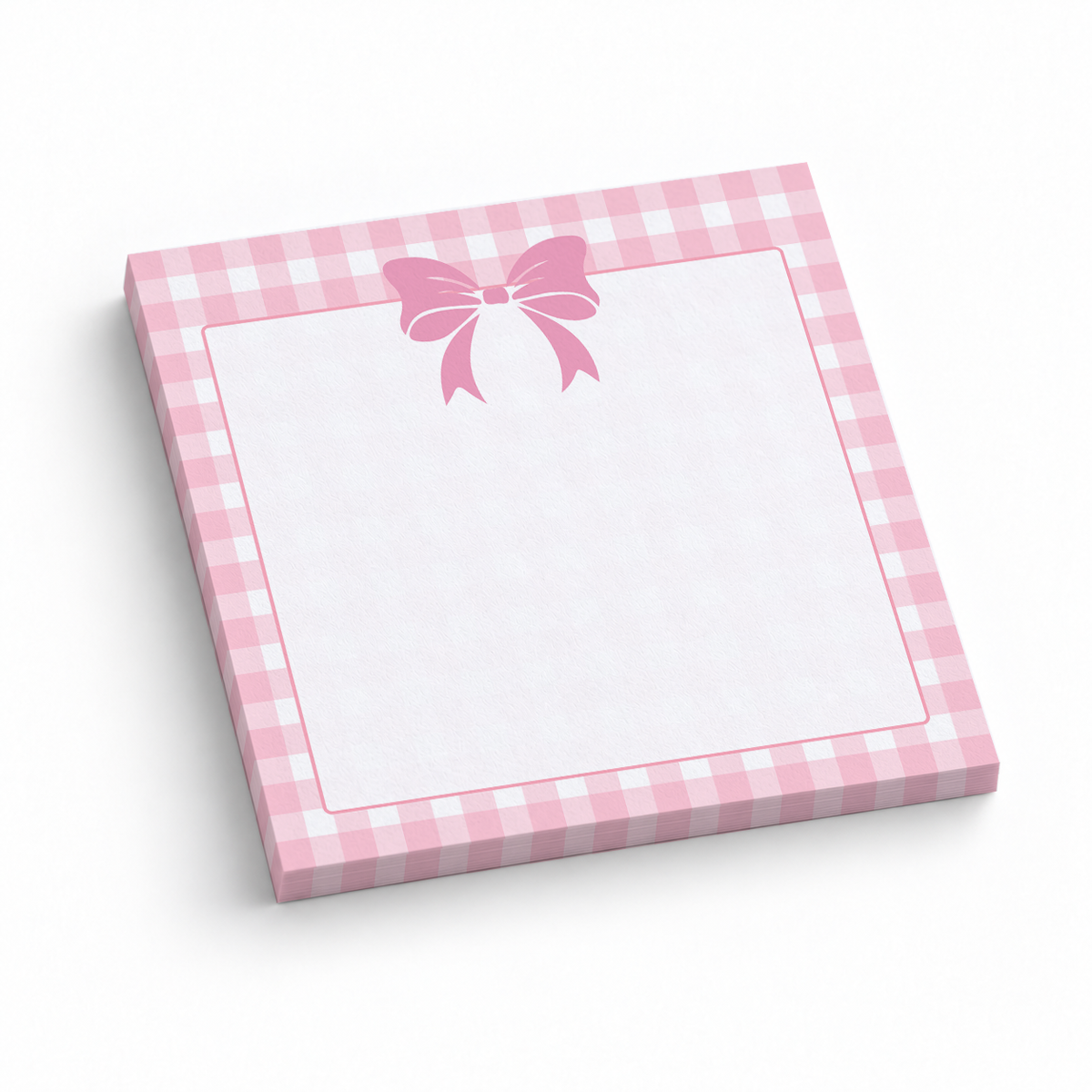 Pink Gingham Top Bow 3x3 sticky notes, 50-sheet memo pad