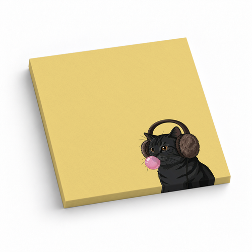 Black Cat Bubblegum 3x3 sticky notes, 50-sheet memo pad