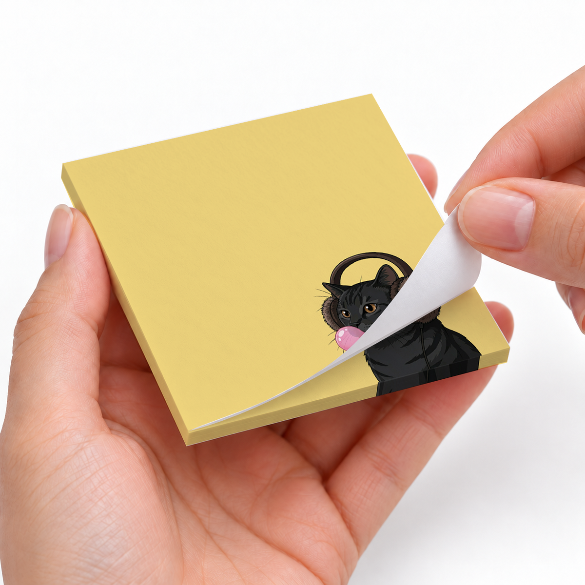 Black Cat Bubblegum sticky notes styled with a planner and desk accessories