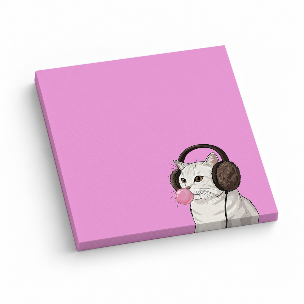 White Cat Bubblegum 3x3 sticky notes, 50-sheet memo pad