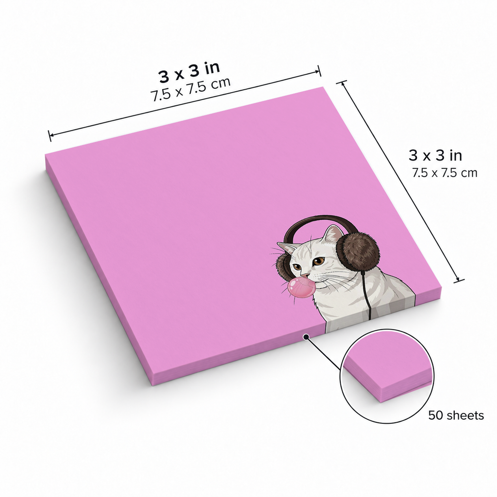 White Cat Bubblegum sticky notes, 3x3 in (7.5 x 7.5 cm), 50 sheets