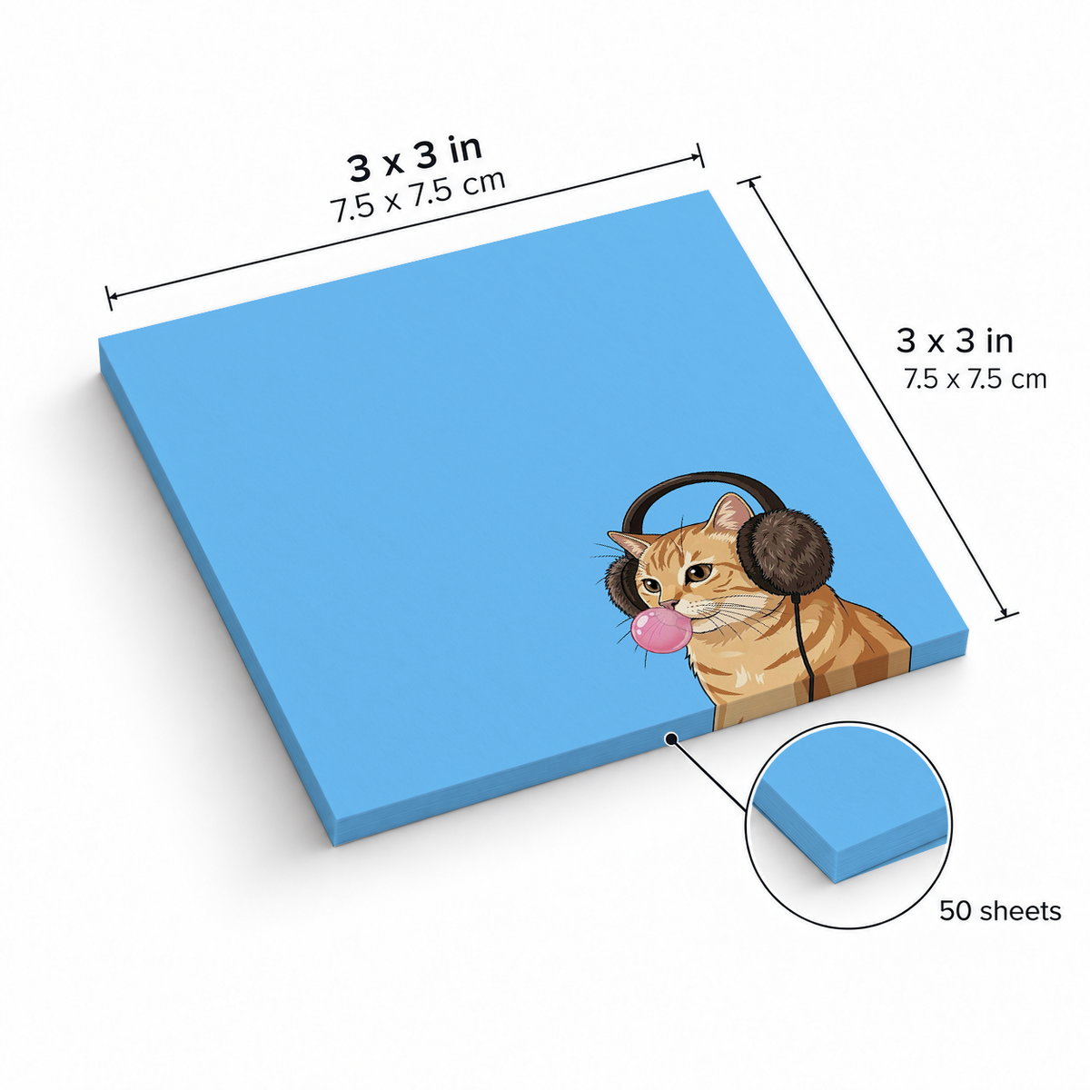Orange Tabby Cat sticky notes, 3x3 in (7.5 x 7.5 cm), 50 sheets