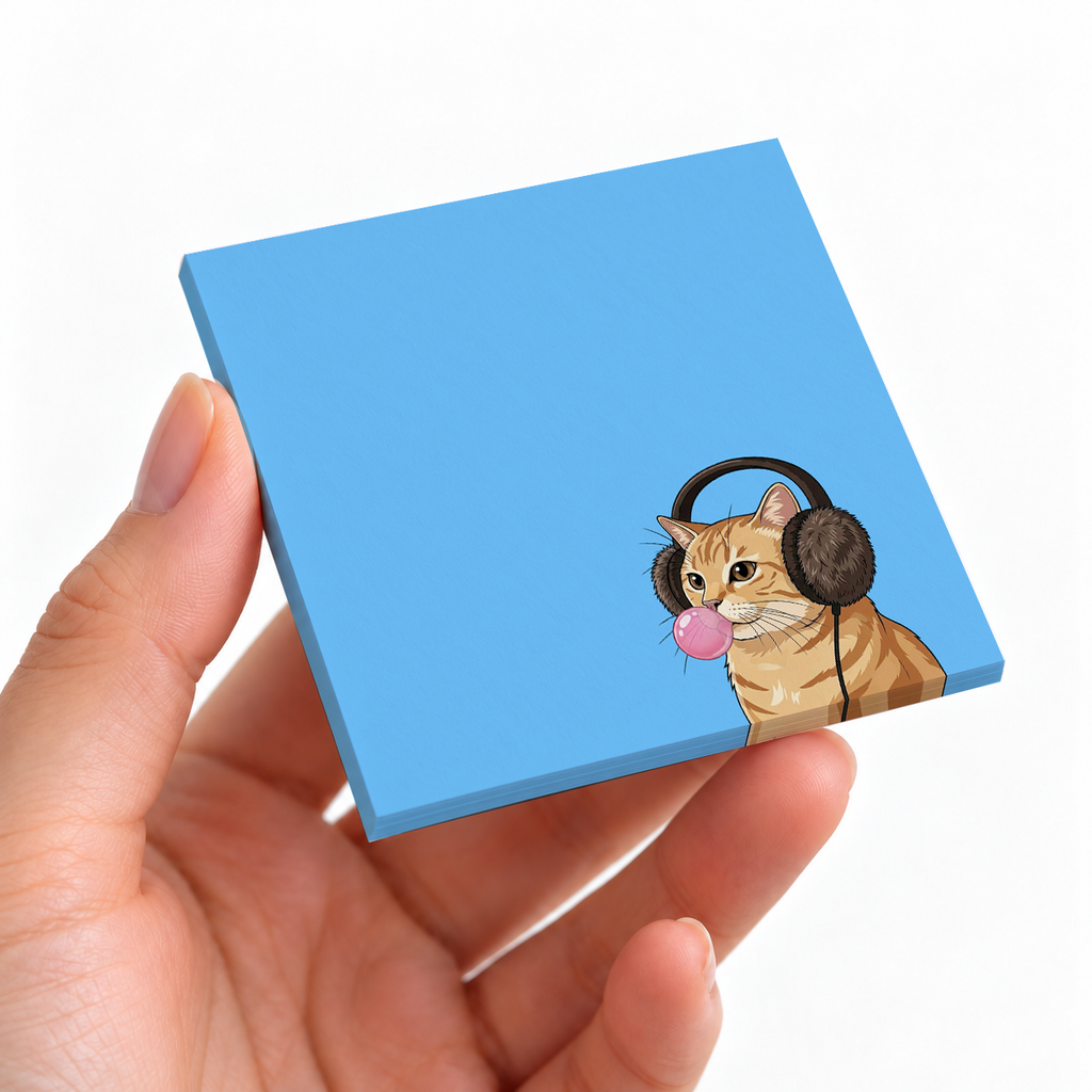 Orange Tabby Cat sticky note pad on a desk with stationery