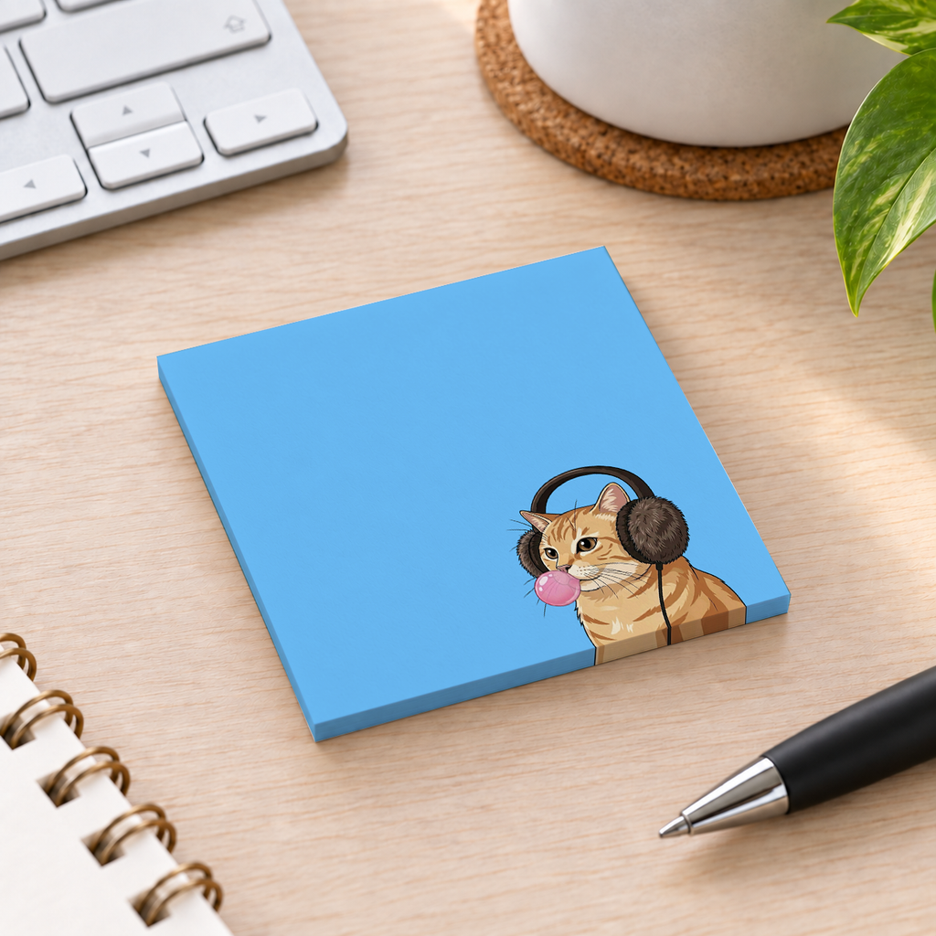 Close-up of Orange Tabby Cat sticky note design and writable area