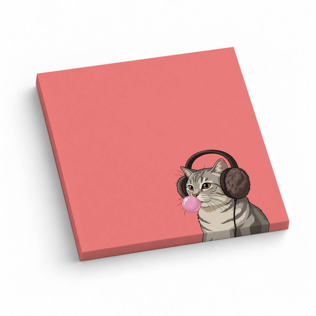 Grey Tabby Bubblegum 3x3 sticky notes, 50-sheet memo pad