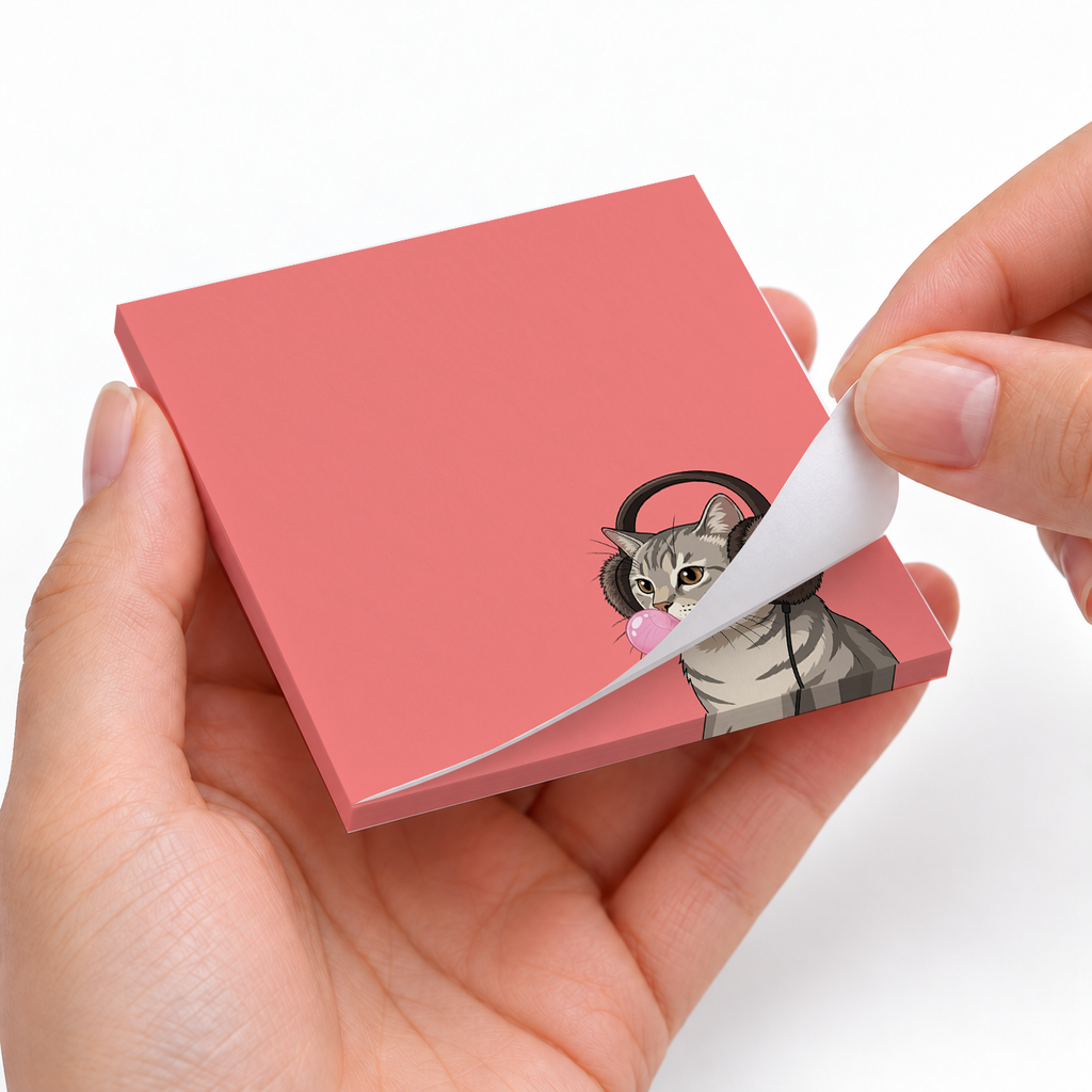 Grey Tabby Bubblegum sticky notes styled with a planner and desk accessories