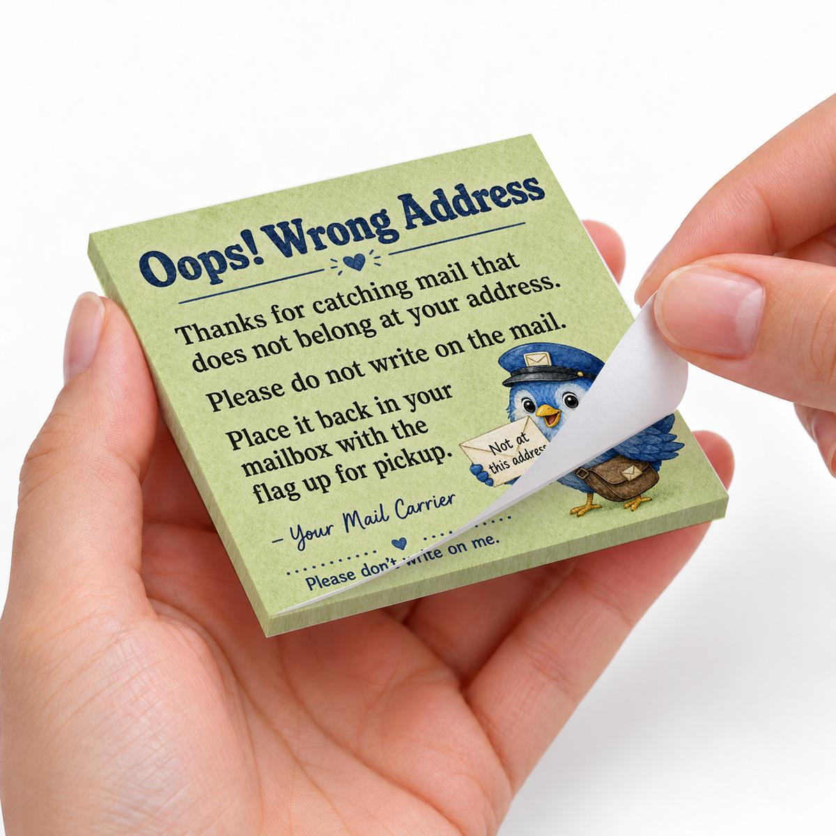 Oops Wrong Address Postal Carrier sticky notes styled with a planner and desk accessories
