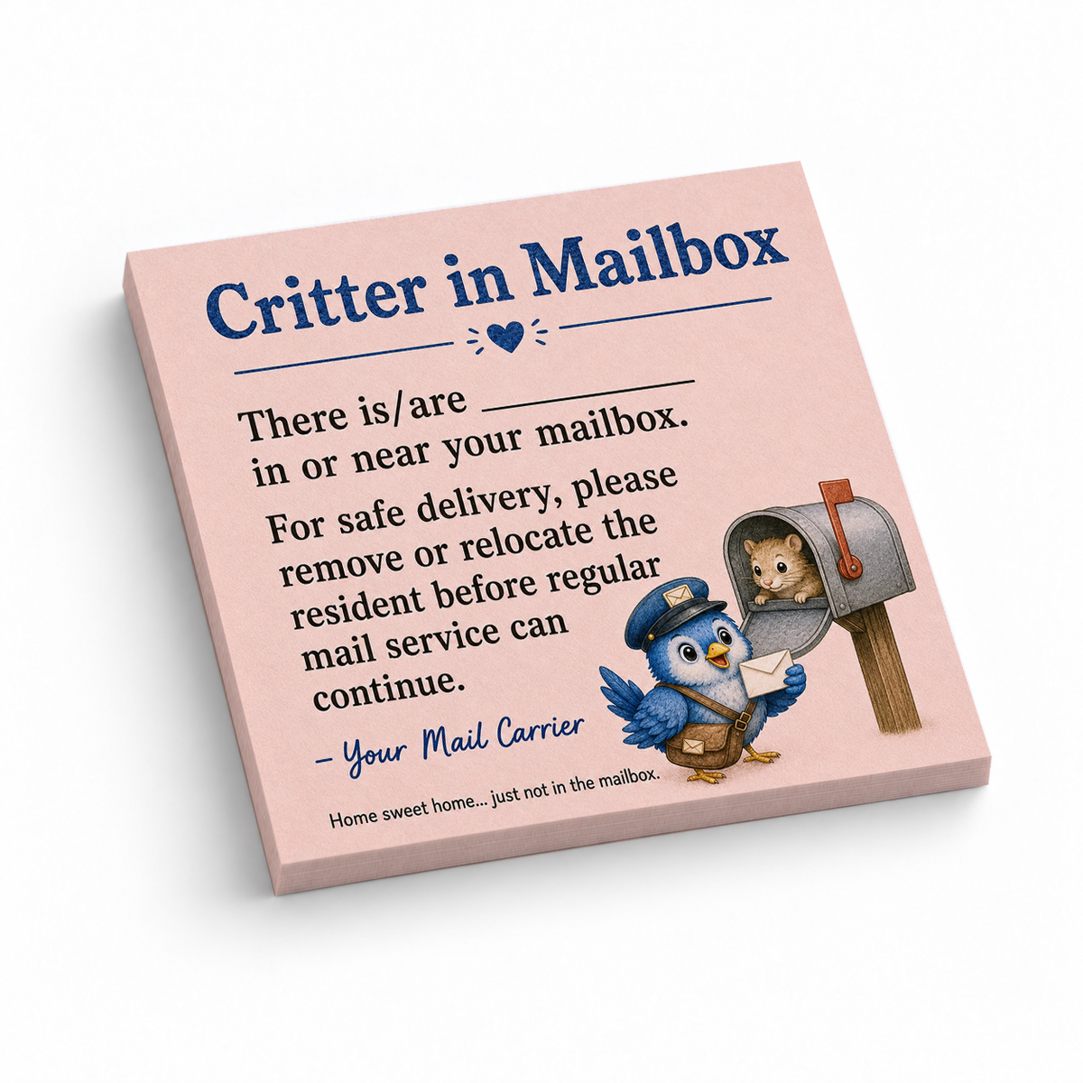 Critter in Mailbox Mail Carrier 3x3 sticky notes, 50-sheet memo pad