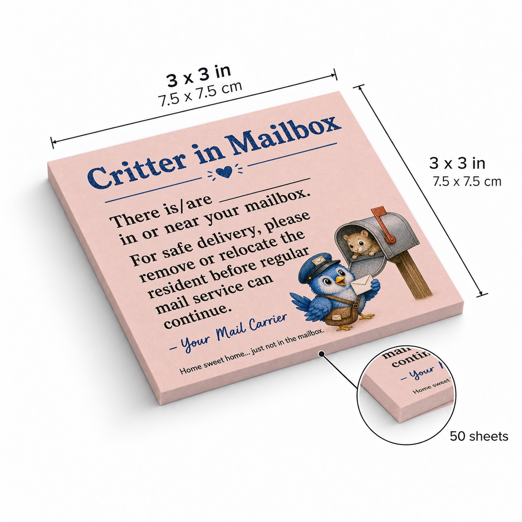 Critter in Mailbox Mail Carrier sticky notes, 3x3 in (7.5 x 7.5 cm), 50 sheets