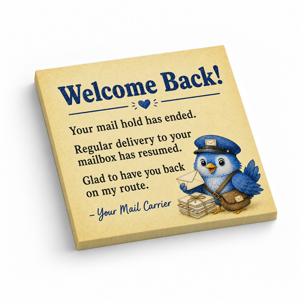 Welcome Back Mail Hold Ended 3x3 sticky notes, 50-sheet memo pad
