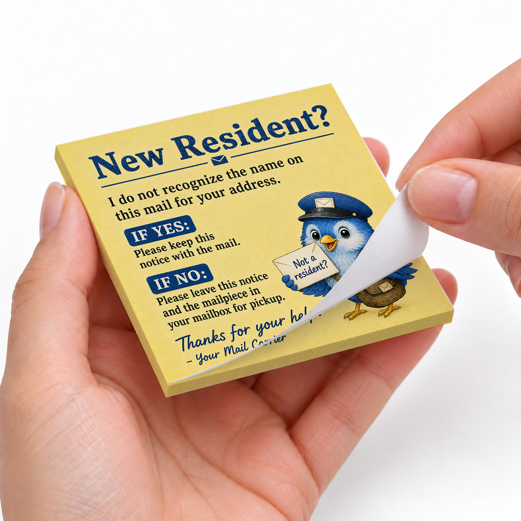 New Resident Mail Carrier sticky notes styled with a planner and desk accessories