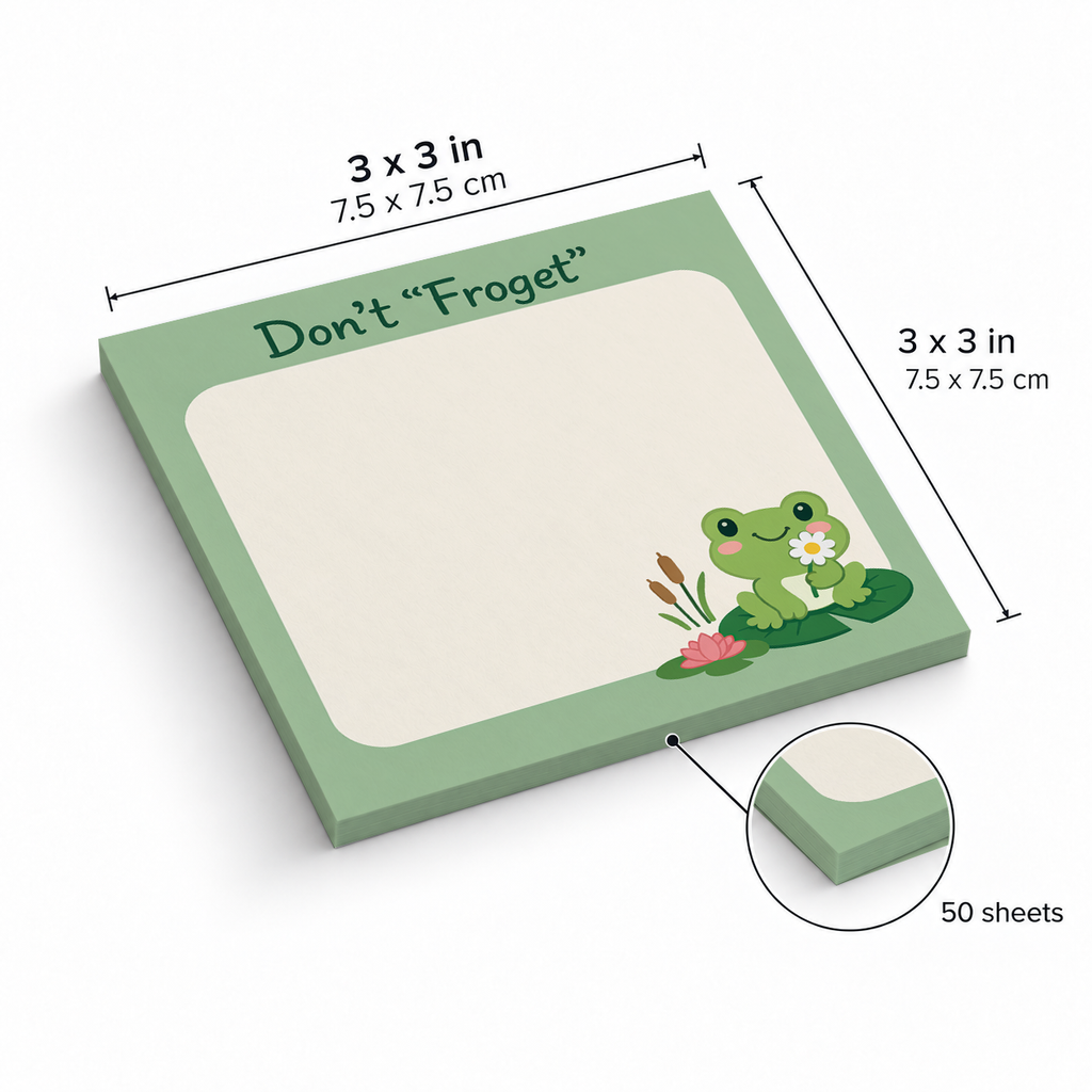 Don't Froget Frog Pun sticky notes, 3x3 in (7.5 x 7.5 cm), 50 sheets