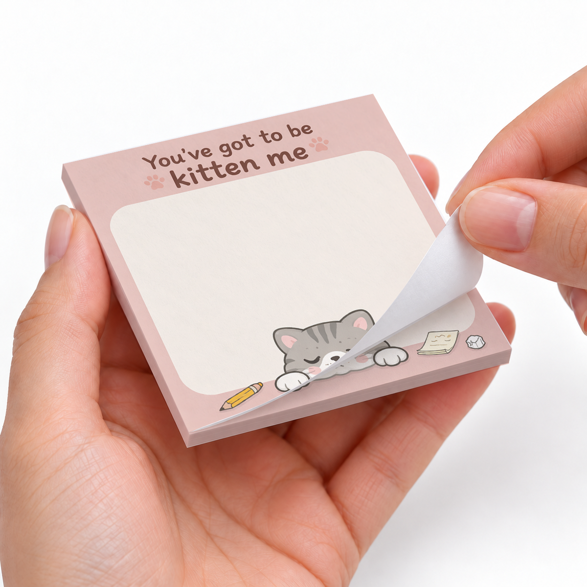 Kitten Me Cat Pun sticky notes styled with a planner and desk accessories