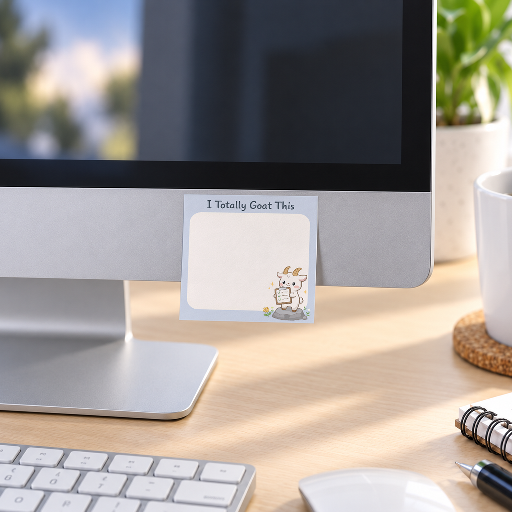 I Totally Goat This Motivational memo pad in an office or home workspace