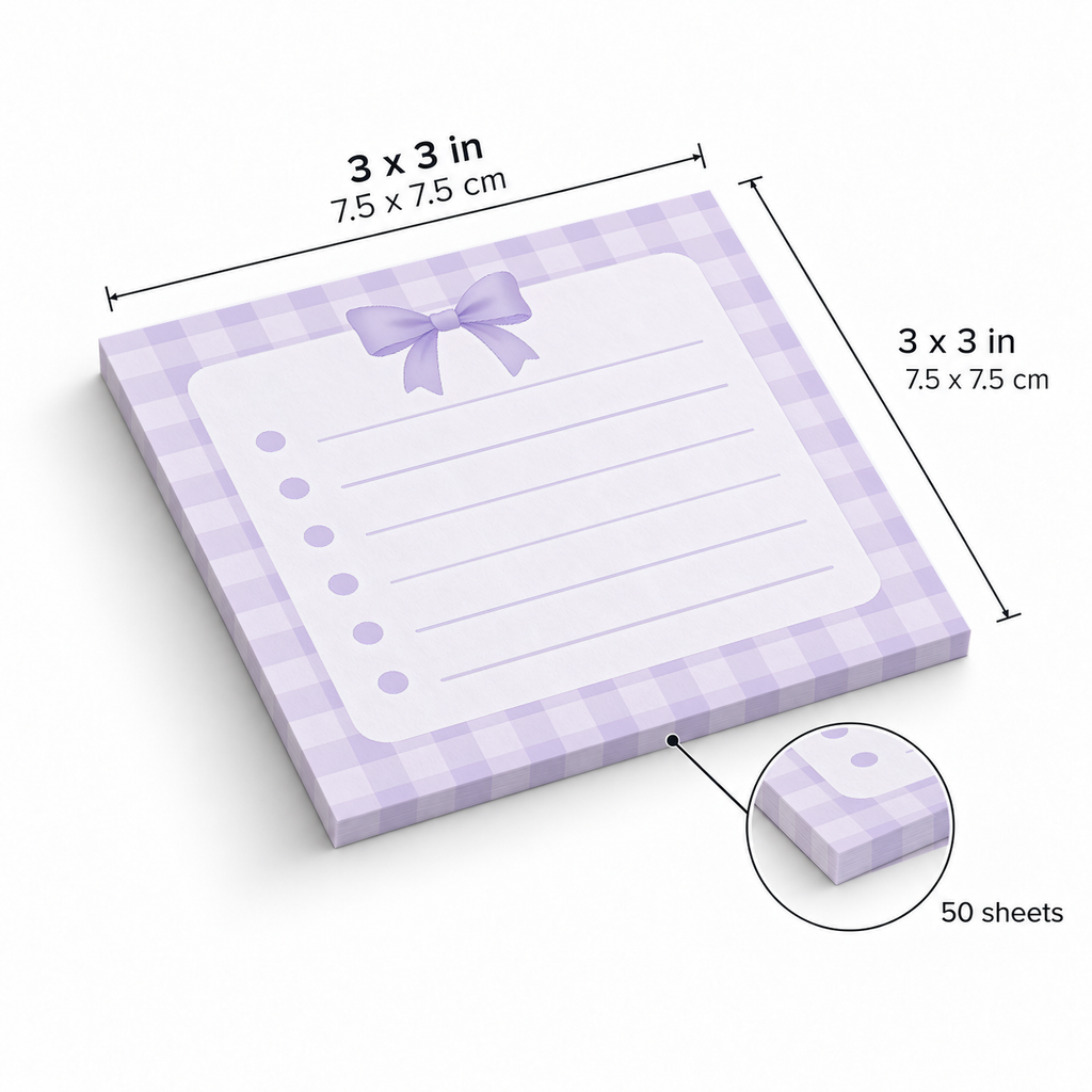 Top Bow Gingham sticky notes, 3x3 in (7.5 x 7.5 cm), 50 sheets