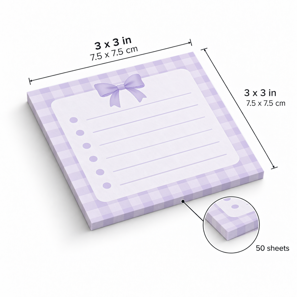 Top Bow Gingham sticky notes, 3x3 in (7.5 x 7.5 cm), 50 sheets